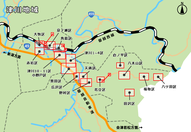 津川地域の地図