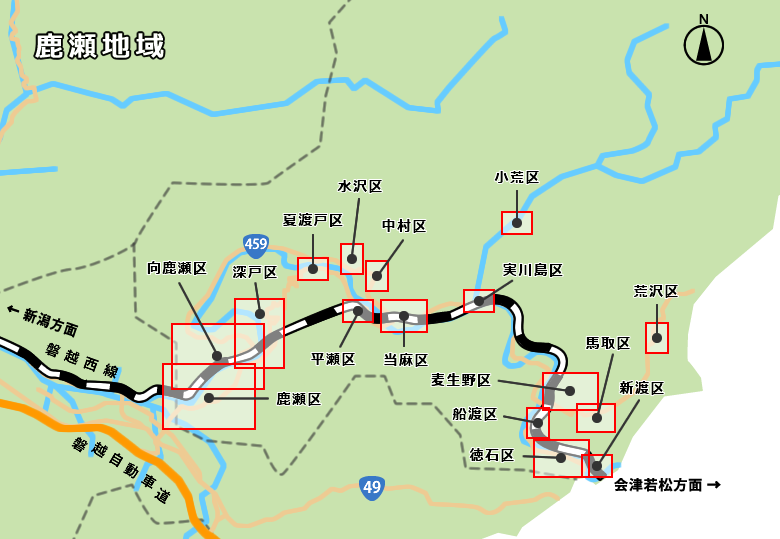 鹿瀬地域の地図