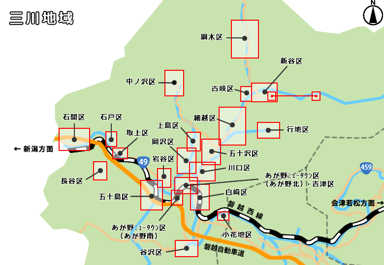 三川地域の地図